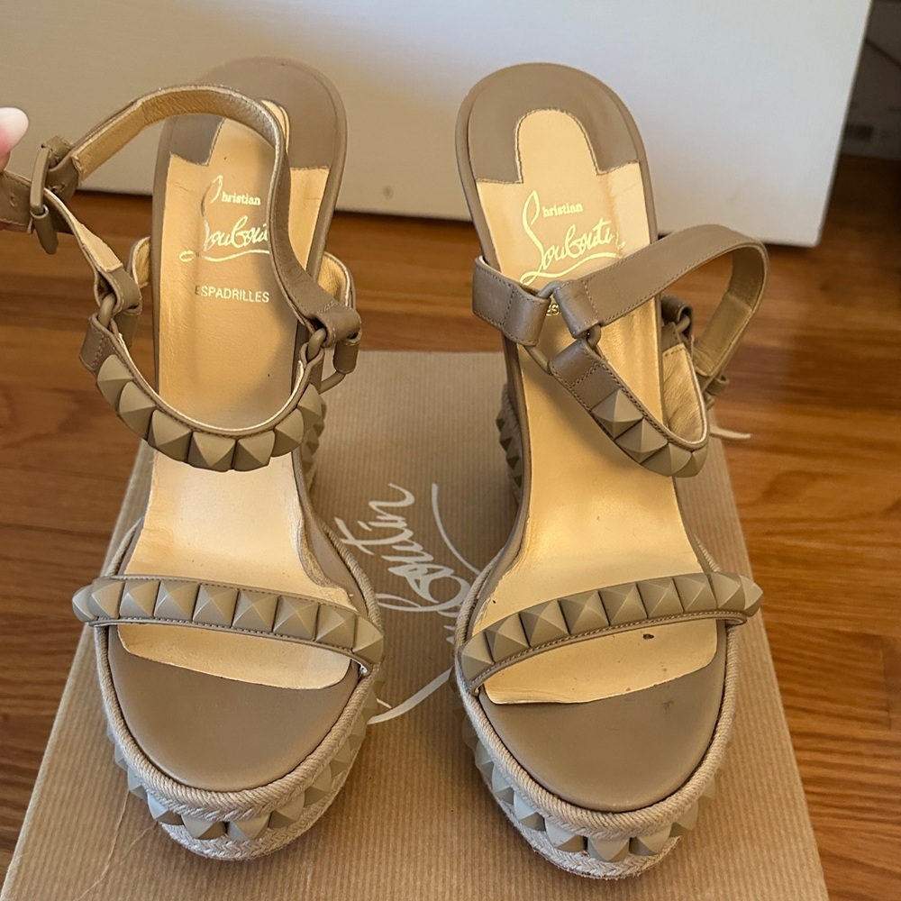 Christian Louboutin Beige Espadrille Wedges